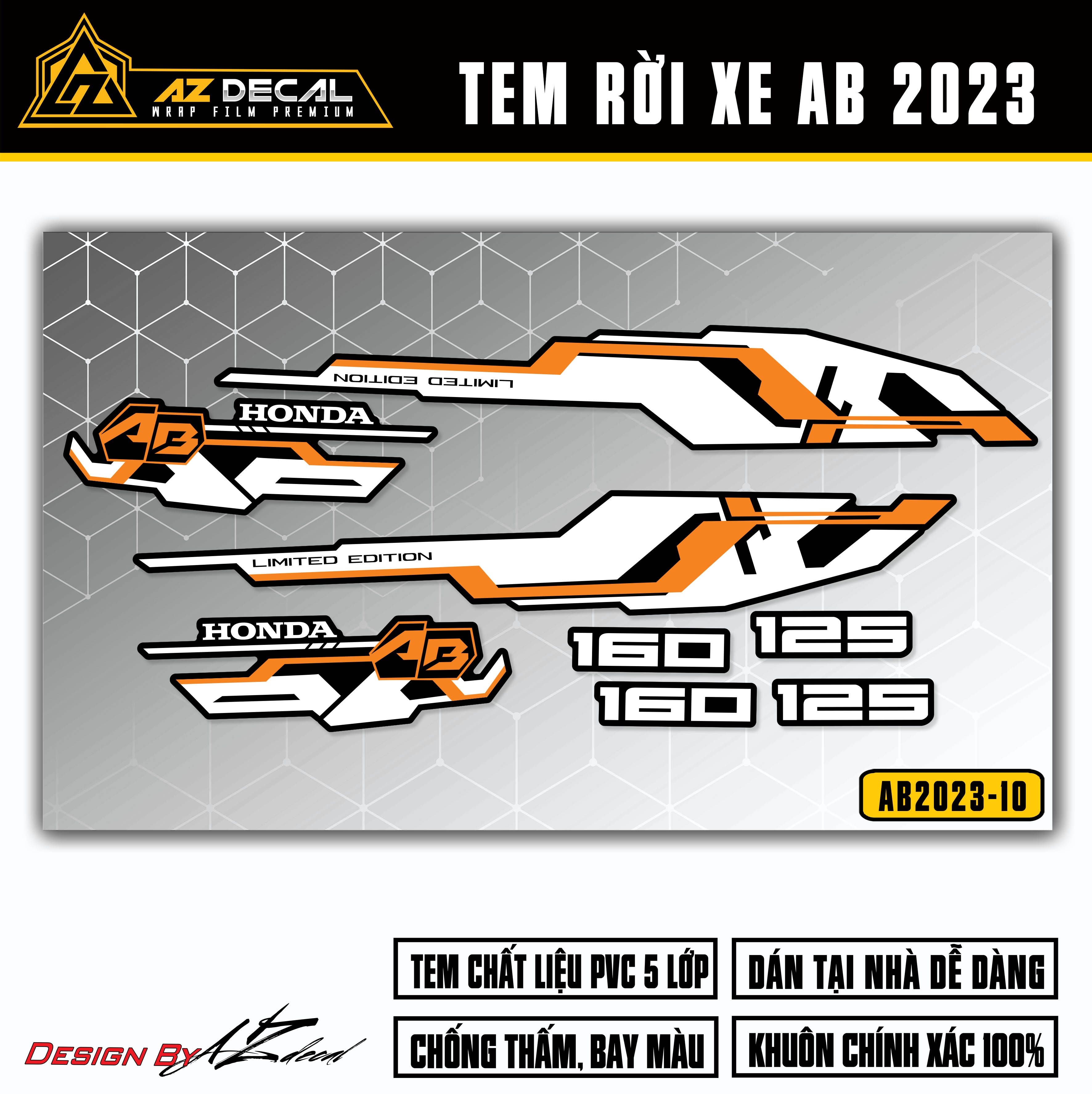 Tem AirBlade 2023 Thiết Kế Hiện Đại | AB2023-10 | Team Decal Dán Xe Máy AB Air Blade 125 160 Chống N