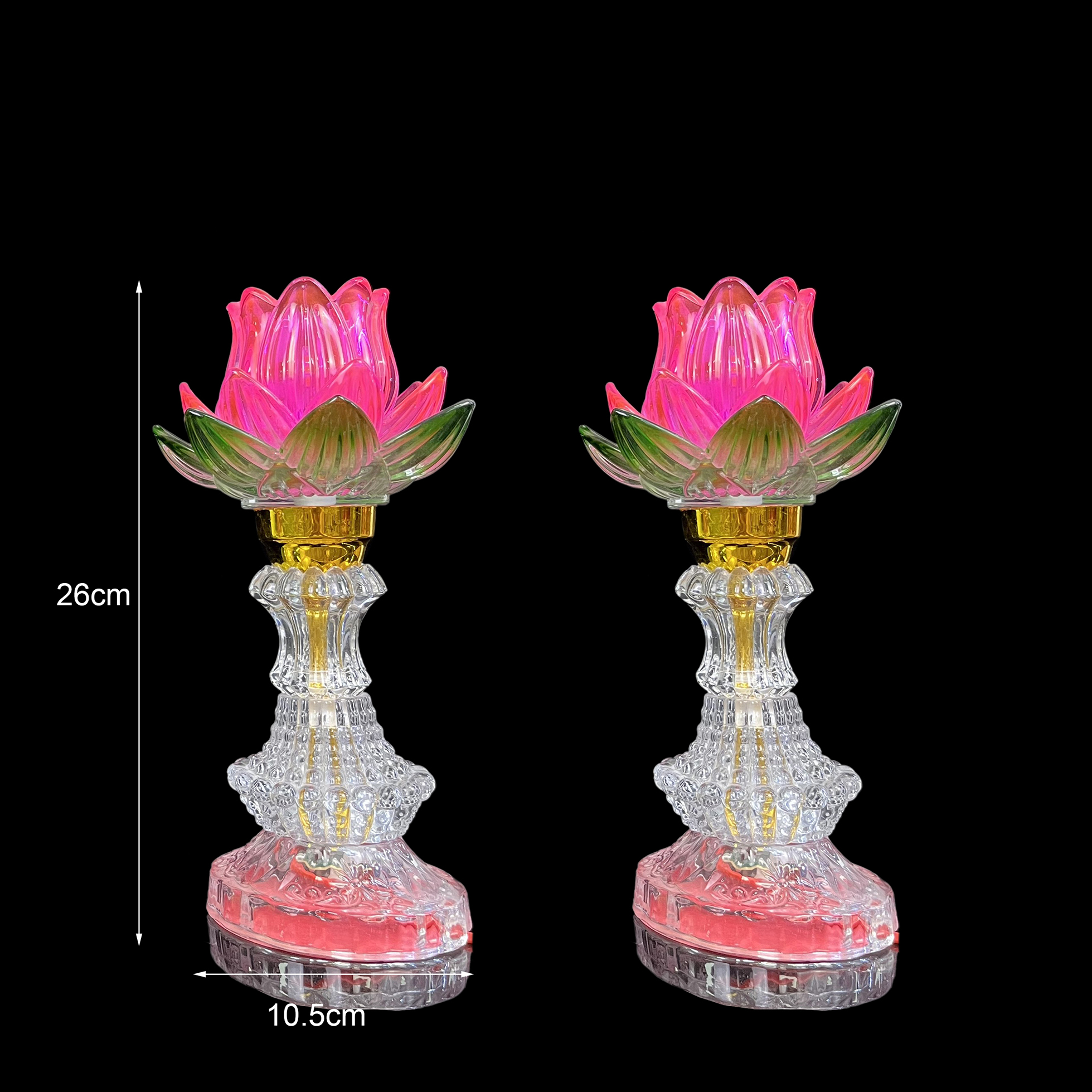 Đèn led 604B 7màu thủy tinh hoa sen thân hình tháp (vật phẩm bàn thờ ) - phật giáo tuệ quang