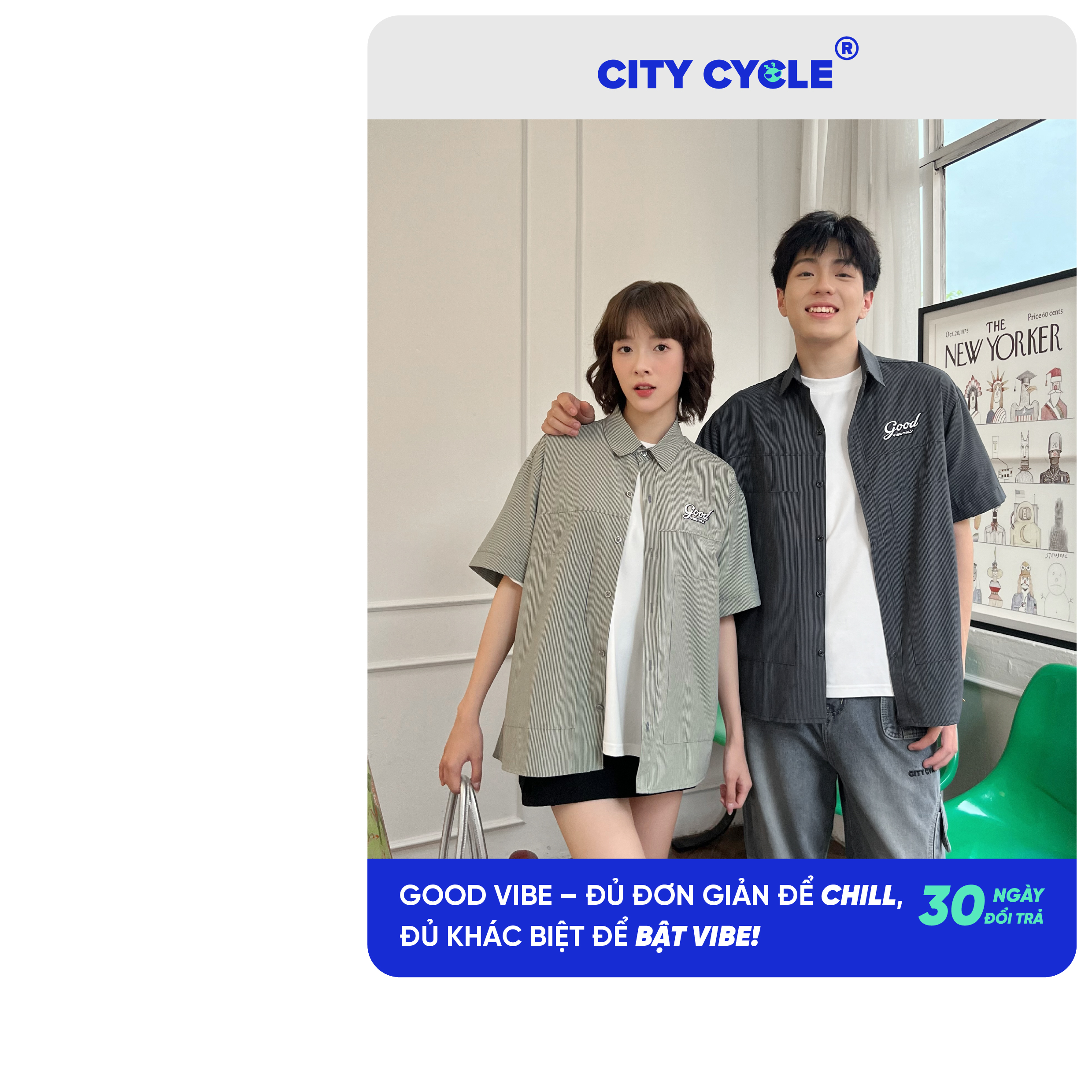 Áo sơ mi ngắn tay boxy nam nữ Local Brand Chính Hãng City Cycle Áo sơ mi Good Vibe