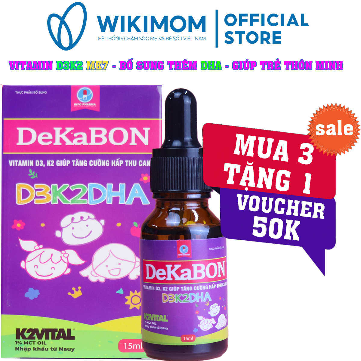 Vitamin D3k2 Dekabon 15ml - Bổ Sung Vitamin DHA Canxi cho trẻ từ 0 tháng trở lên