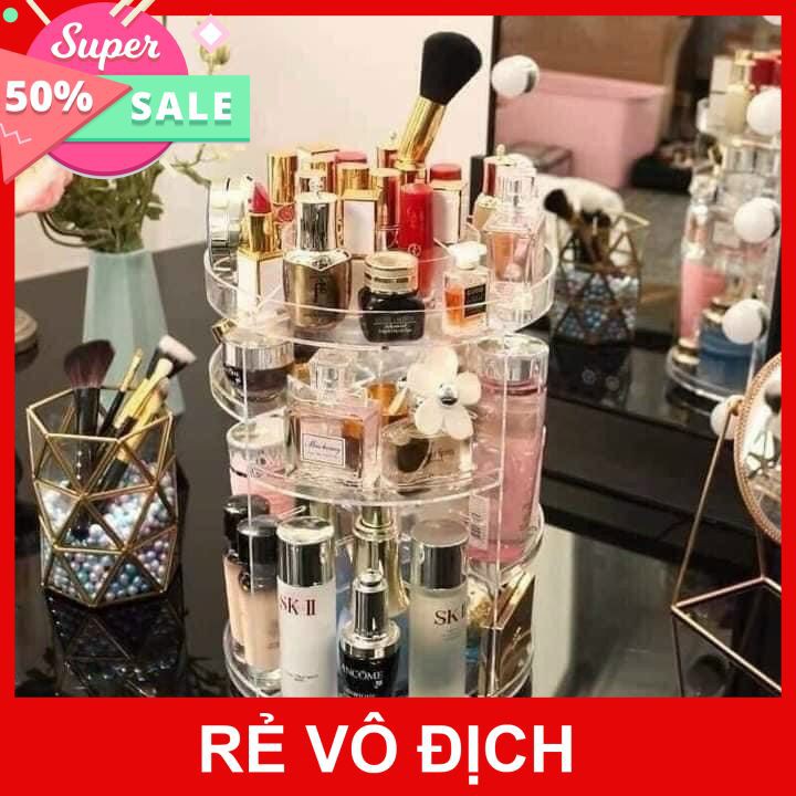 [SIÊU HOT] Kệ Đựng Mỹ Phẩm Xoay 360 Độ Để Bàn Trang Điểm Tiện Lợi Chất Liệu Mica Trong Suốt Tự Điều Chỉnh Kích Thước Dễ Dàng