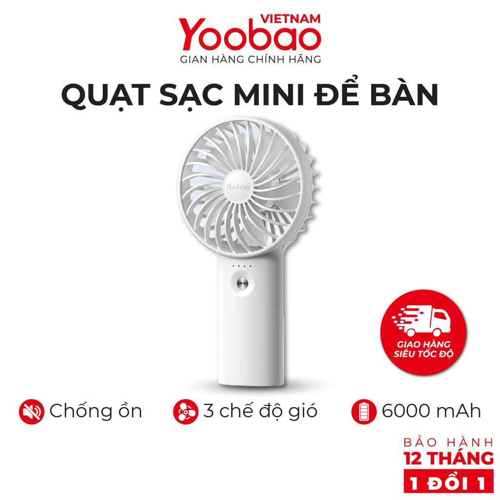 Quạt sạc mini cầm tay tiện lợi YOOBAO F3-F3 Pro pin 3000mAh/6000mAh - Thiết kế nhỏ gọn tích hợp cổng