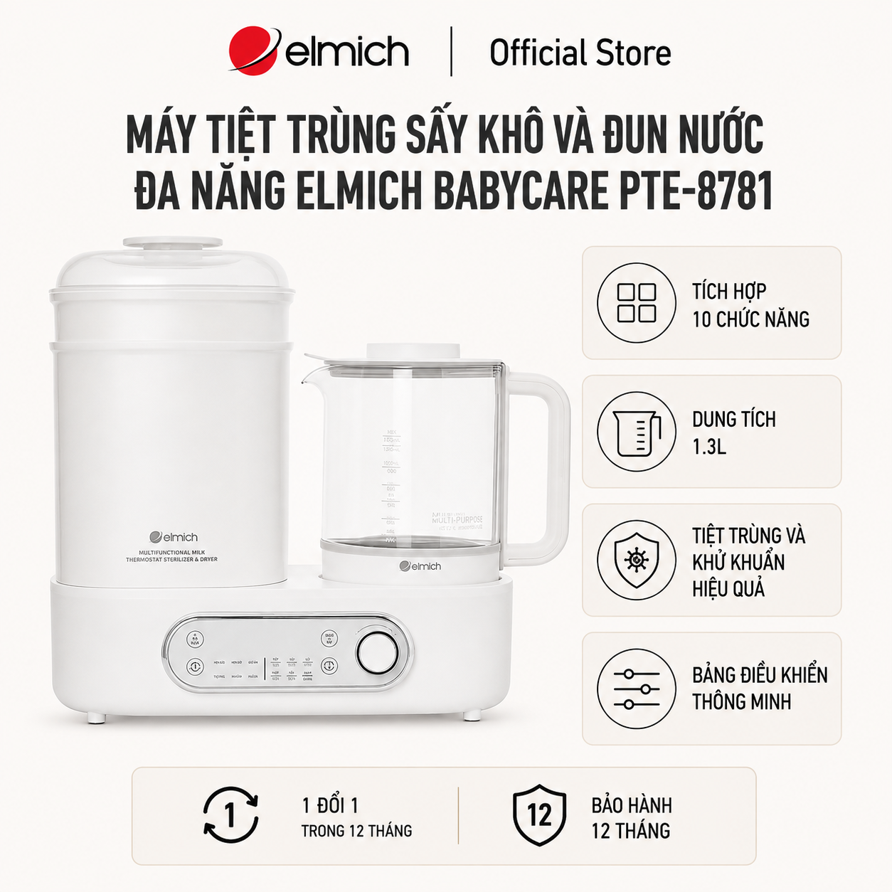 (SALE 8.8)Máy tiệt trùng sấy khô và đun nước đa năng Elmich Babycare PTE-8781