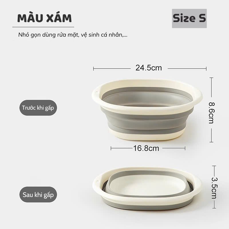Bộ 3 Thau gấp gọn chậu xô xếp gọn tiết kiệm không gian Chất liệu Silicon dày dặn tiện lợi nhiều mẫu lựa chọn