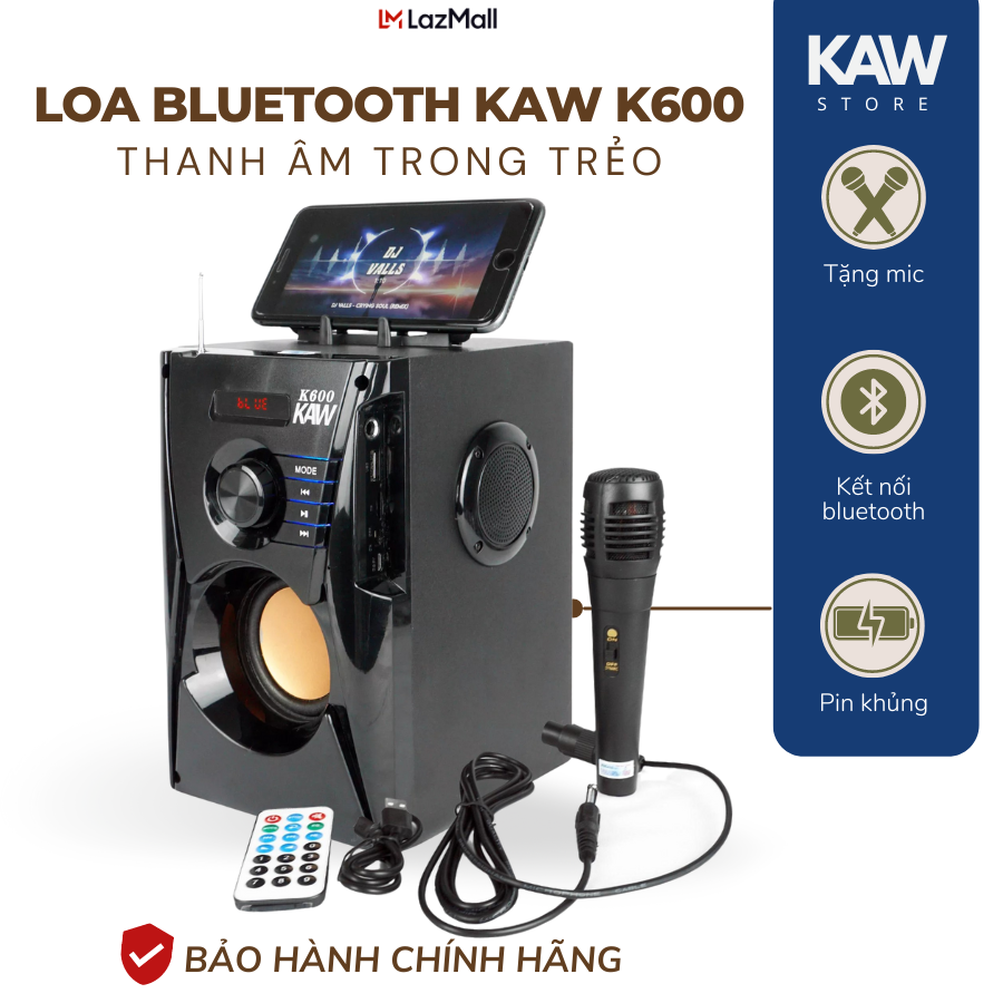 Loa Hát Karaoke Bluetooth Cầm Tay Kèm Mic - Loa Bluetooth KAW K600  Cao Cấp Âm Thanh Hay Bass Chuẩn tại KAW Store