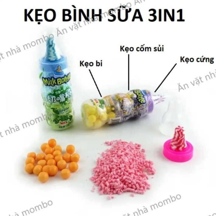 kẹo bình sữa milk bottle  3in1 ( kẹo mút kẹo cốm kẹo bi )