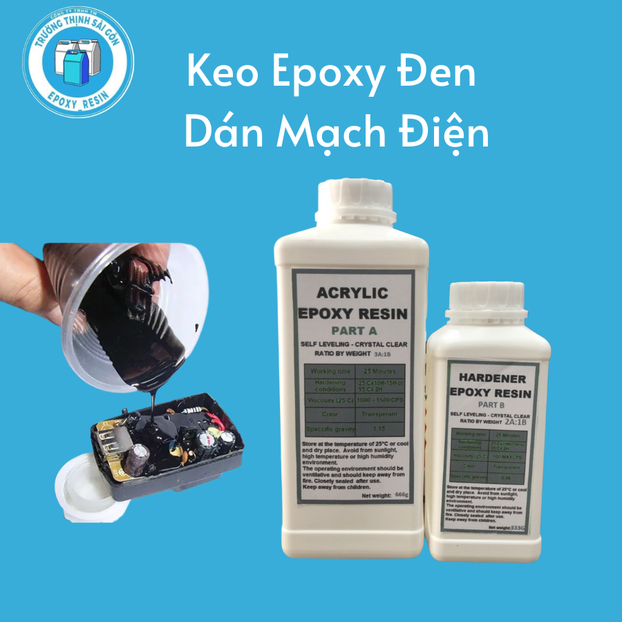 Keo Epoxy Màu Đen Đổ Phủ Bo Mạch Điện Cách Điện Cách Nhiệt Chống Oxi Hóa Tỉ Lệ 2A:1B - Trường Thịnh 