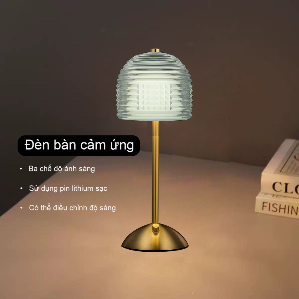 Đèn bàn LED cảm ứng kim loại đổi 3 màu Sạc pin lithium Dùng cho phòng ngủ đầu giường khách sạn Bảo vệ mắt
