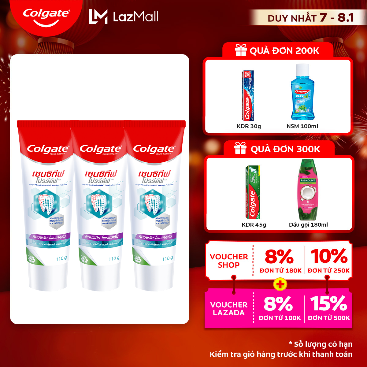 [Chỉ 7-8.1_Áp Voucher giảm thêm đến 23%]Bộ 3 Kem đánh răng Colgate Sensitive ngăn ê buốt và bảo vệ t