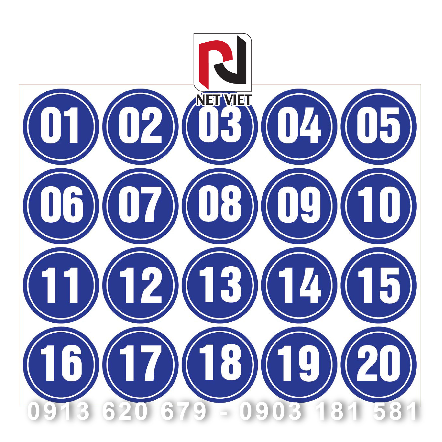 Sticker Bộ Số 01 Đến 60 Dán Số Thứ Tự Dành Cho Nhà Hàng Quán Cà Phê Quán Nhậu Quán Ăn... Decal Nhựa Không Thấm Nước