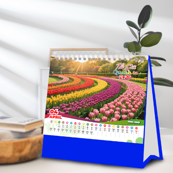 Lịch Để Bàn 13 Tờ In 2 Mặt Kích Thước 19x22cm Lịch Tết 2026 Cao Cấp An Khang AK36 Chủ Đề Thế Giới Quanh Ta