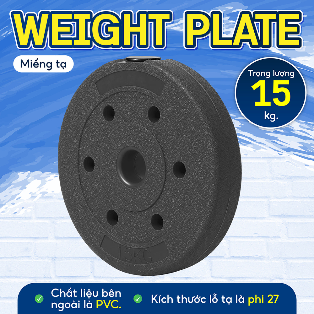 BG -Tạ miếng pvc đặc ruột tạ bánh nhựa tạ đĩa 15KG đặc ruột