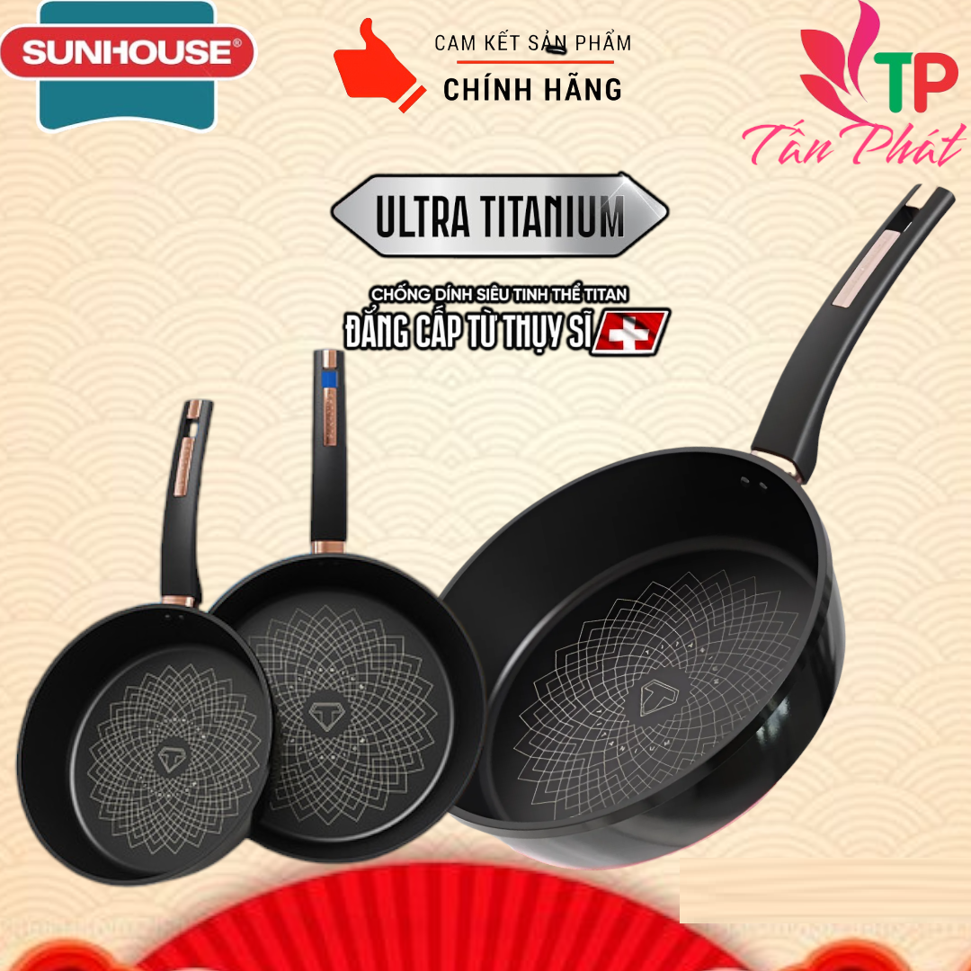 CHẢO CHỐNG DÍNH ULTRA TITANIUM SUNHOUSE 20-26-28-30cm (Dùng trên mọi loại bếp)