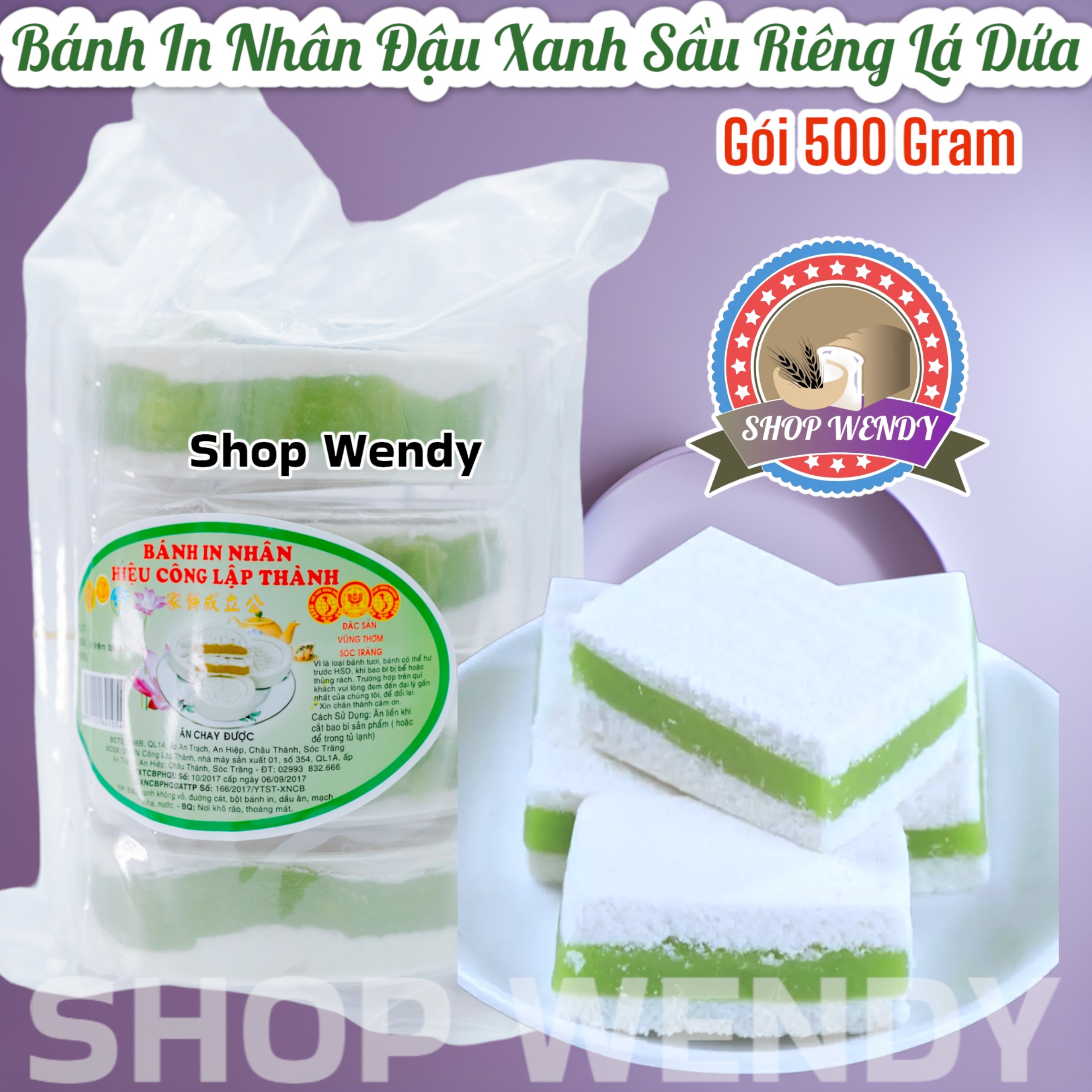 Bánh In Nhân Đậu Xanh Lá Dứa -Công Lập Thành -500gr-Ăn Chay Được{Bánh Trung Thu Bánh Kẹo Bánh Pía Ăn
