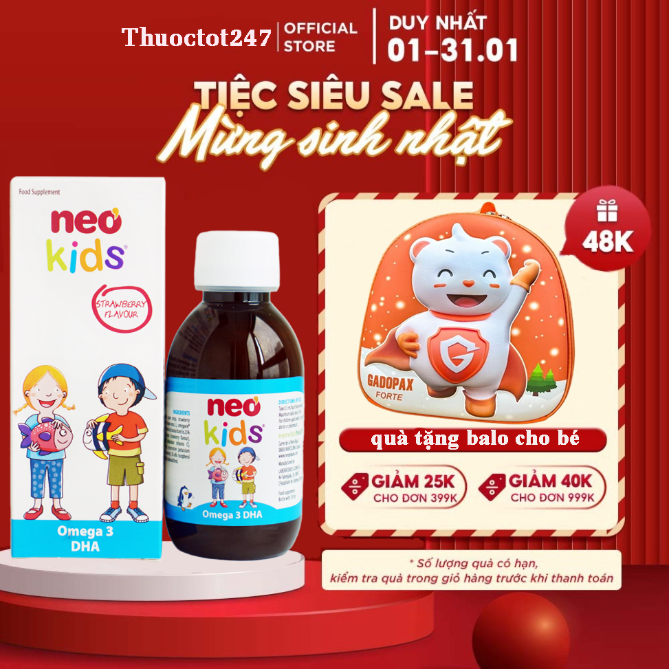 🆘 Neo kids Siro bổ sung Omega3 DHA  Vitamin A D3 E phát triển trí não thị lực