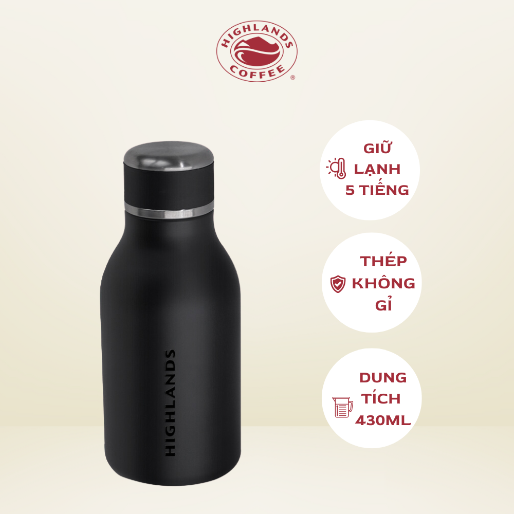 BÌNH GIỮ NHIỆT HIGHLANDS COFFEE LOGO HẠT CÀ PHÊ MÀU ĐEN 430ML