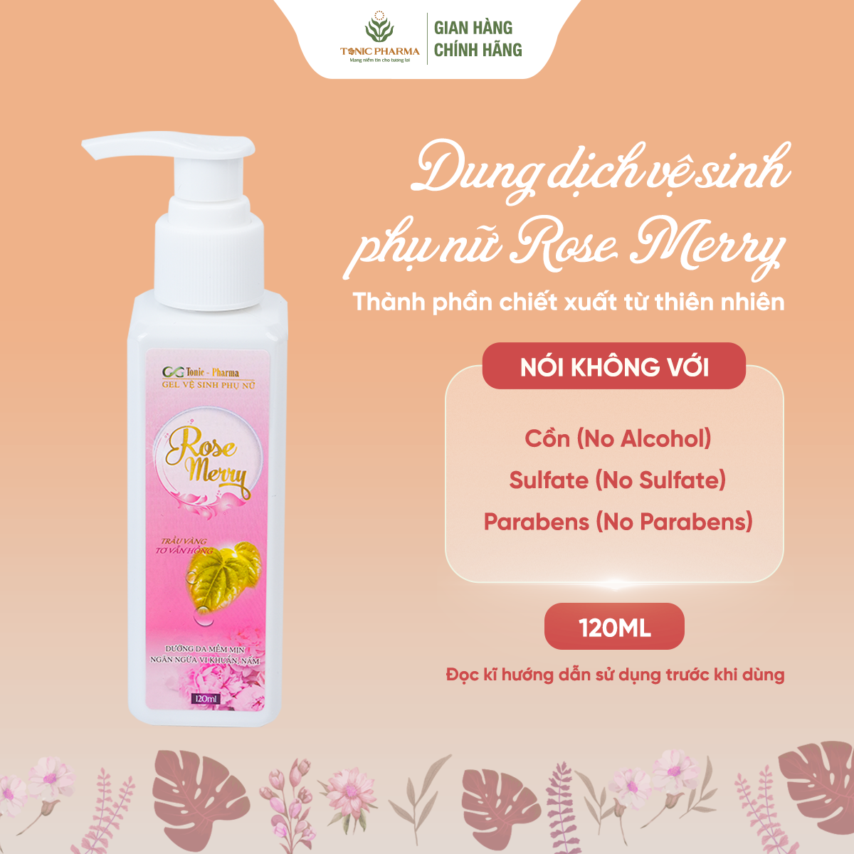 Dung Dịch Vệ Sinh Rose Merry (120ml) | Nước rửa phụ khoa Rose Merry Alpha hỗ trợ cân bằng pH và viêm