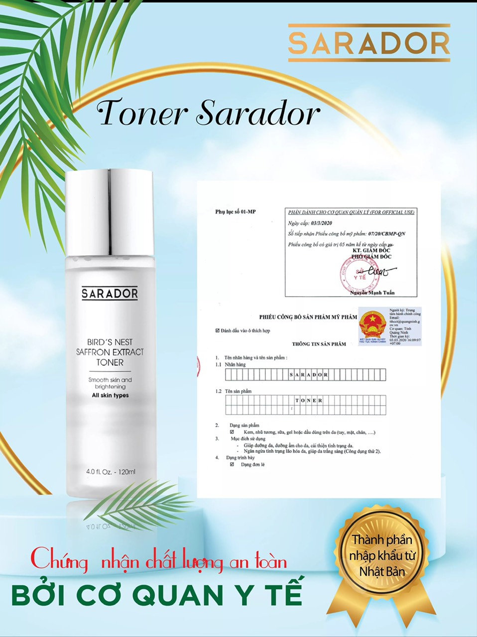 [HCM]Toner #SARADOR  Nước hoa hồng HÀNG CHÍNH HÃNG.  Làm sángsạch da tái cấu trúc cho da và cải thiện bề mặt da. Giúp da đều màu  rạng rỡ hơn.