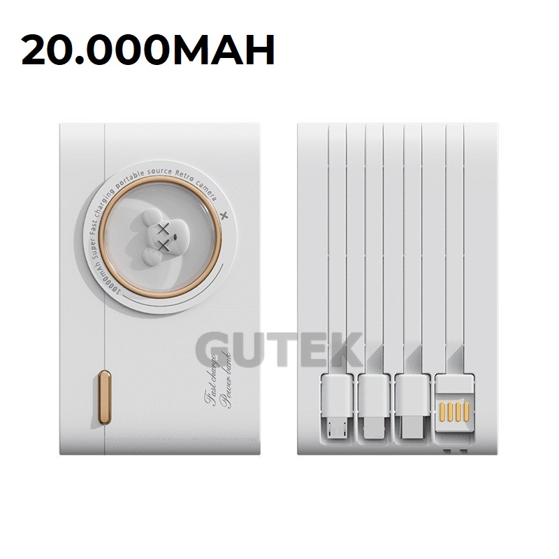 Sạc dự phòng 10000mAh 20000mAh Gutek YM741 dung lượng pin lớn tích hợp dây sạc nhanh cho nhiều thiết bị điện thoại