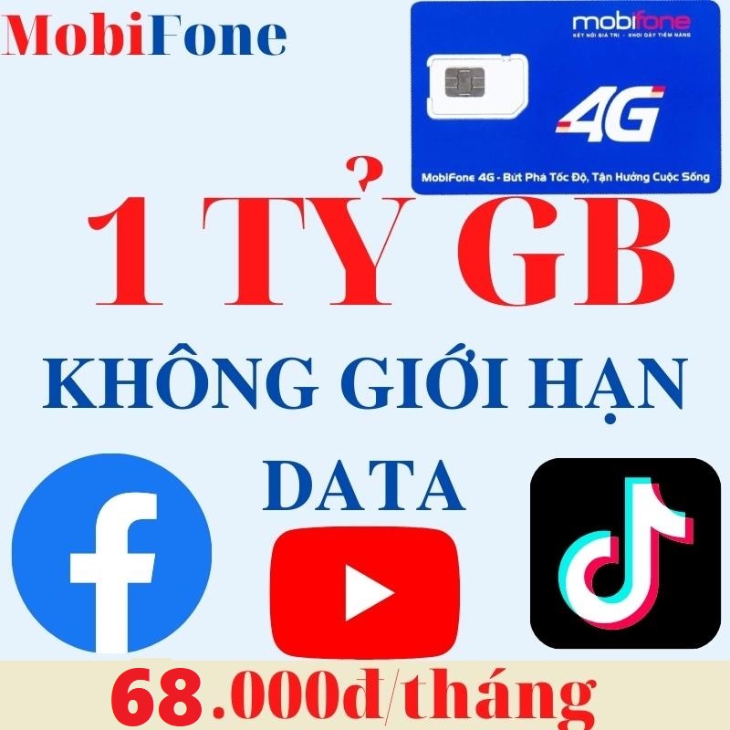 Sim 4G Local Mobifone A68S - Xài Maxdata chỉ 68k/tháng - BẢO HÀNH 1 ĐỔI 1 từ MƯỜNG THANH ROYAL - FRE