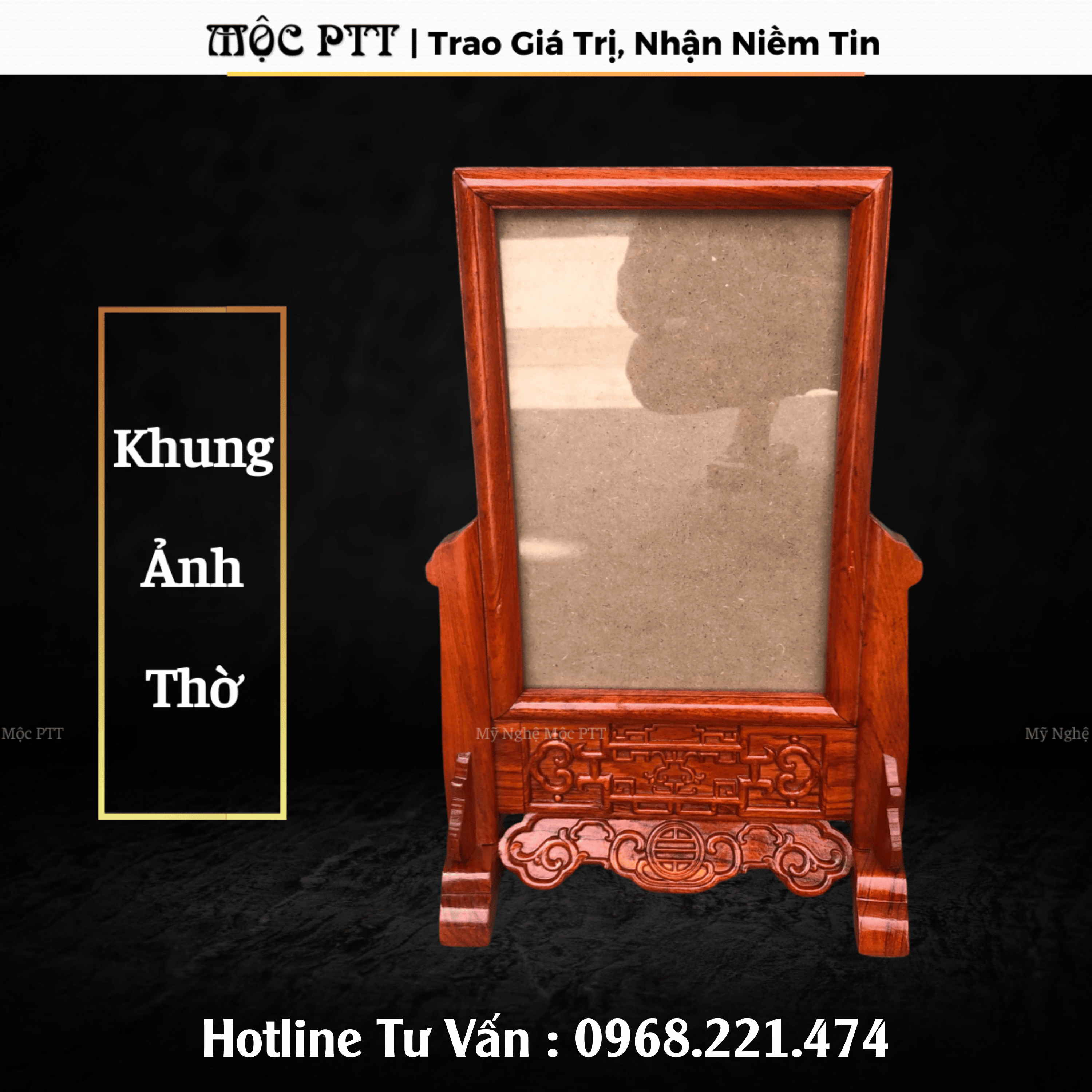 Khung Ảnh Thờ mẫu Đơn Giản gỗ Hương kích thước 20 x 30 cm đồ dùng phòng thờ