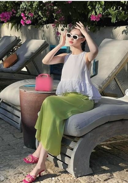 Set áo sát nách peplum bồng kèm chân váy lụa suông dài set đồ nữ mùa hè áo 3 lỗ phối chân váy dáng d