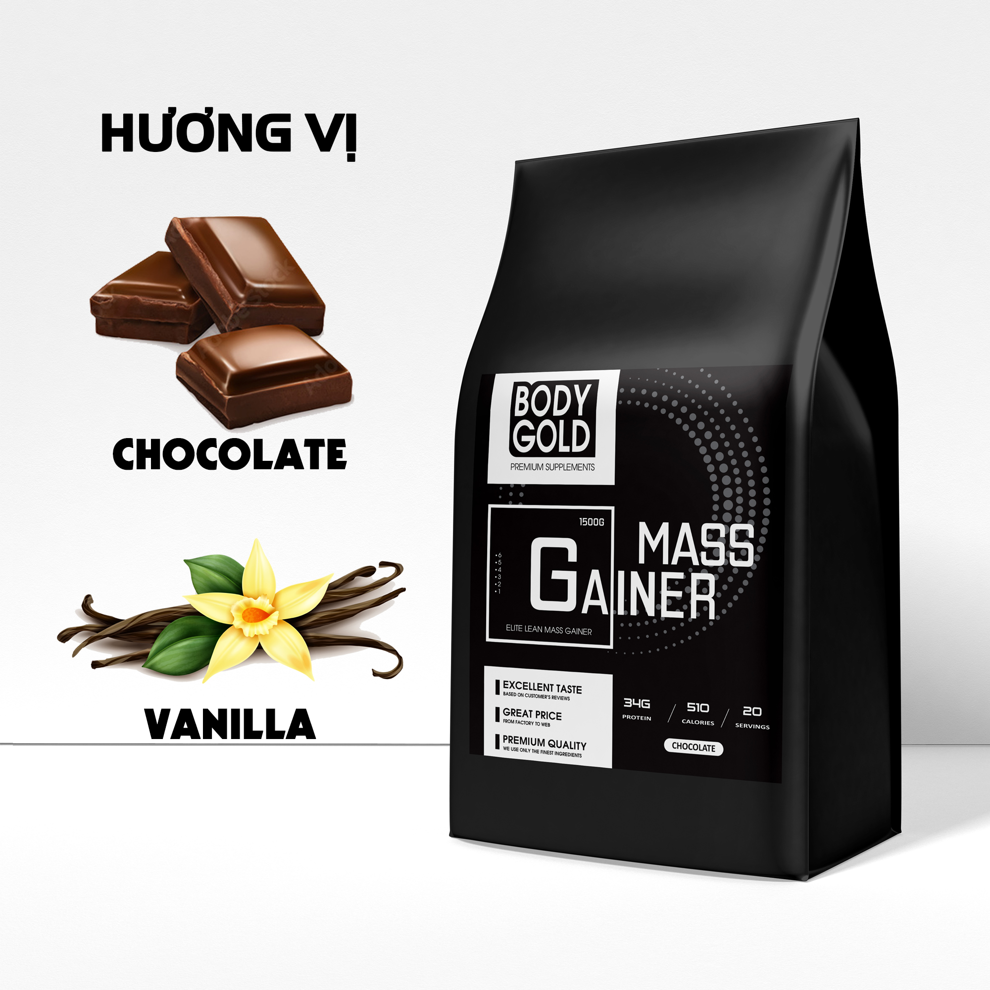 COMBO 2 túi High Mass Gainer Body Gold - Sữa Tăng Cân Tăng Cơ + Quà tặng
