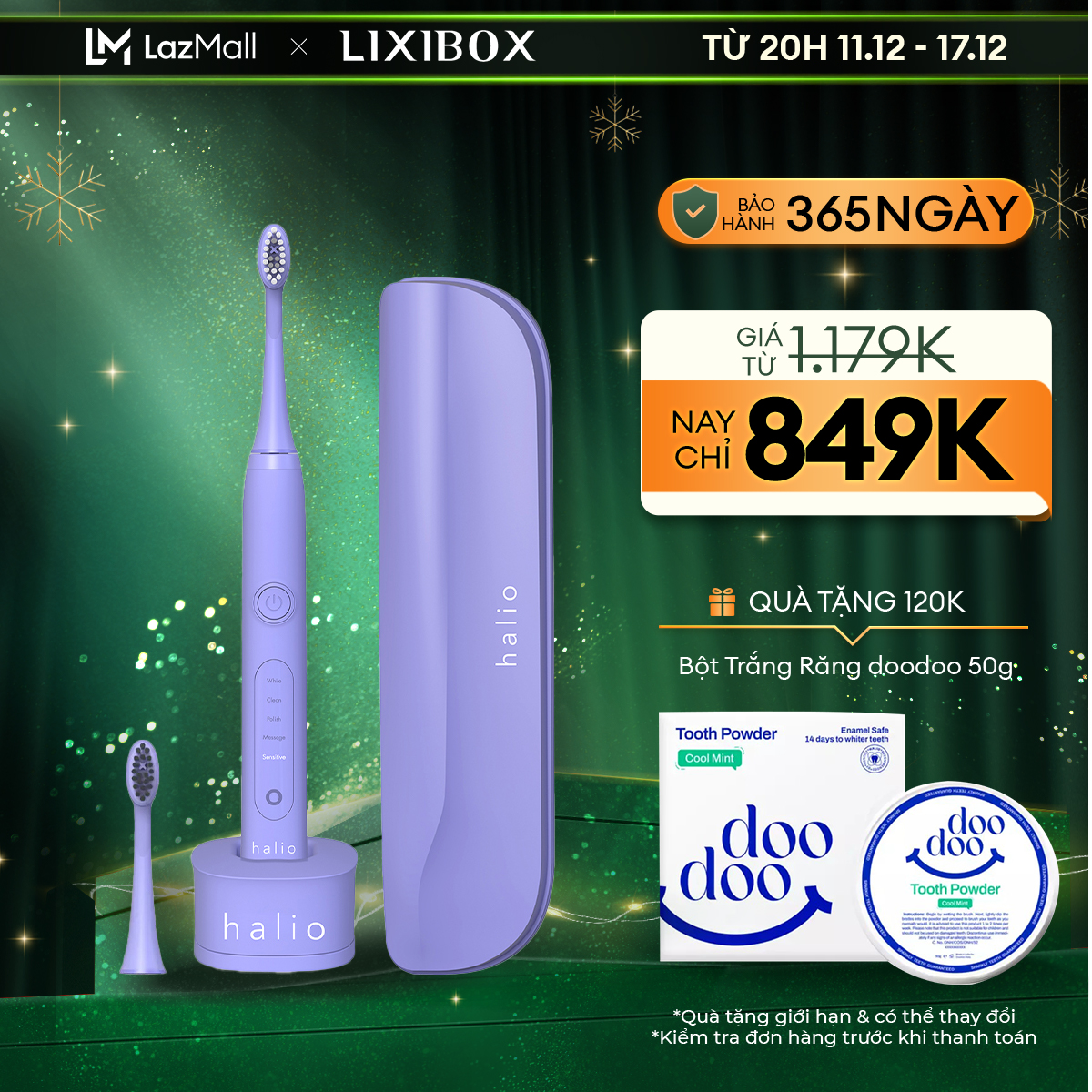 Bàn Chải Điện Làm Trắng Răng Halio Sonic Whitening Electric Toothbrush PRO Periwinkle Limited Editio