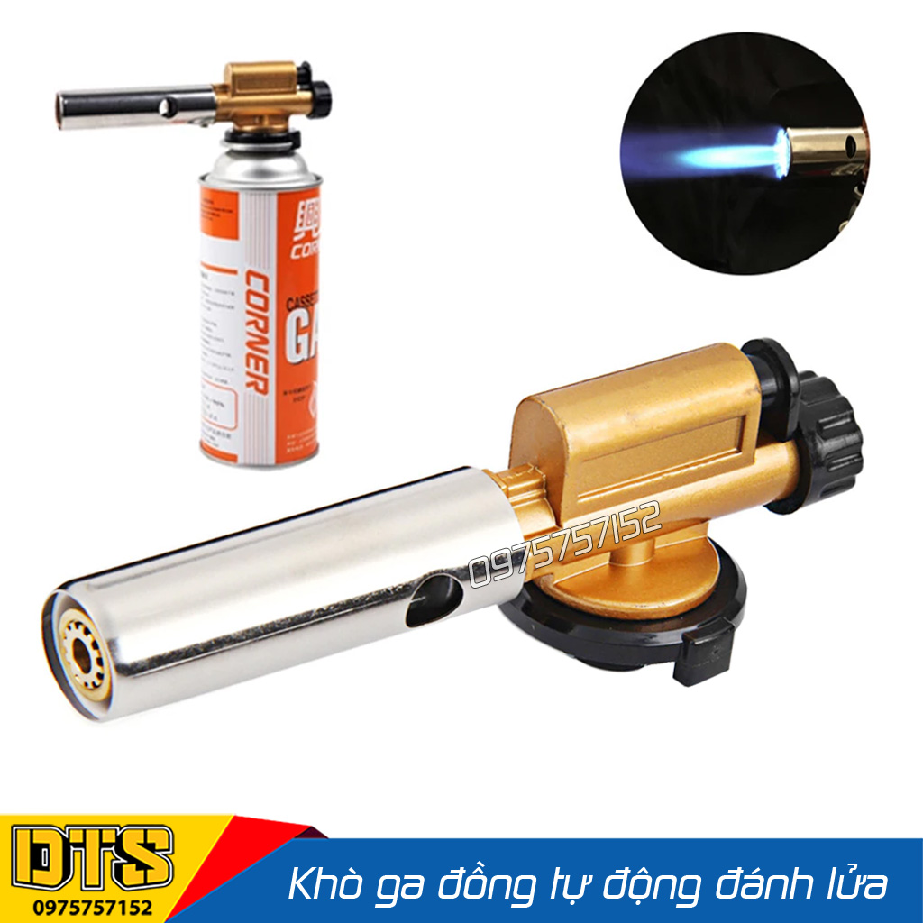 Đèn khò gas - khò ga đồng 100% nguyên khối cao cấp tự động đánh lửa khò lửa bình gas (Núm điều chỉnh