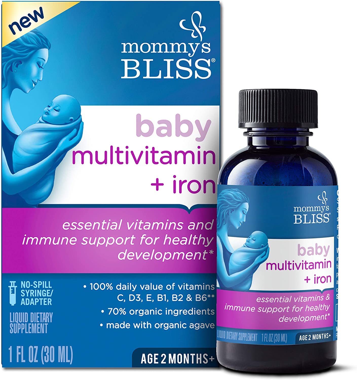 [Hoàn Tiền 15%]Dung dịch multivitamin và sắt Mommy s Bliss (30ml) cho bé 2m+ Baby Multivitamin and Iron
