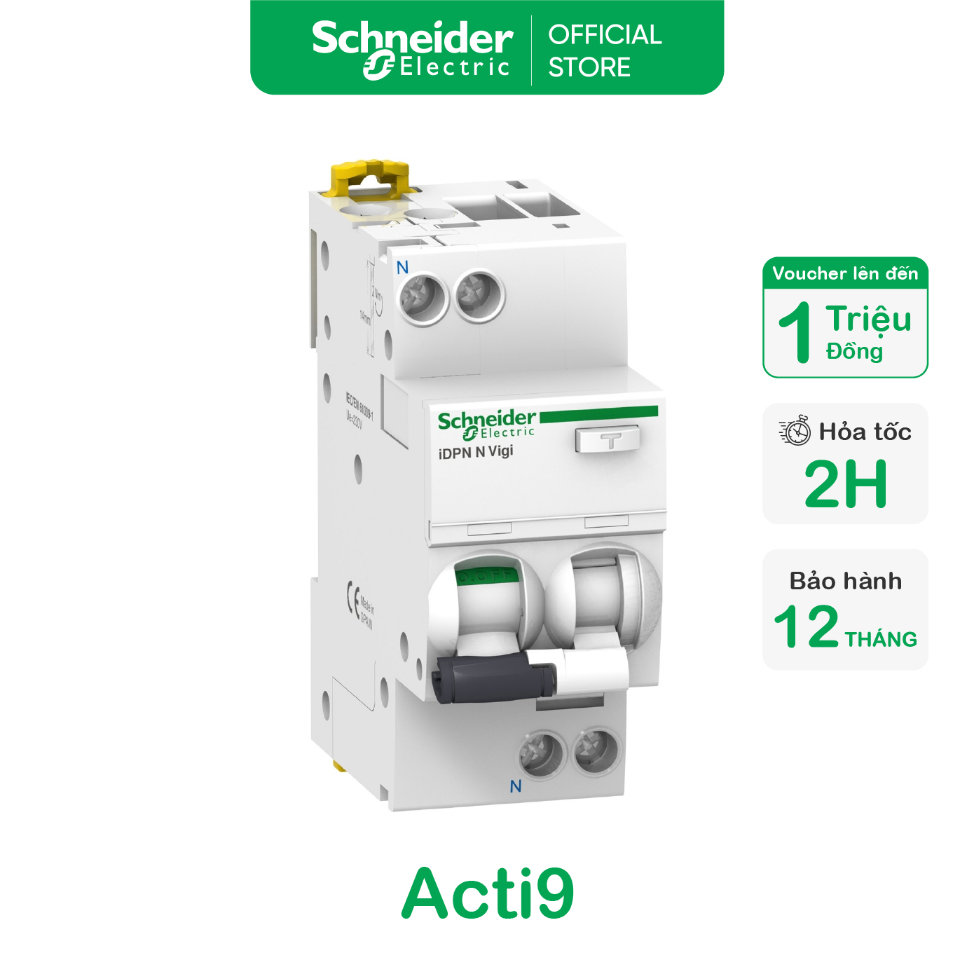 Cầu dao tích hợp chống dòng rò chống quá tải ngắn mạch Acti9 RCBO - 1P+N - 6kA - 30mA - Schneider El