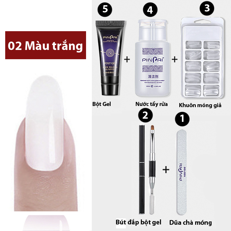 Trọn Bộ 5 món Gel Tạo móng giả POLY GEL PINPAI