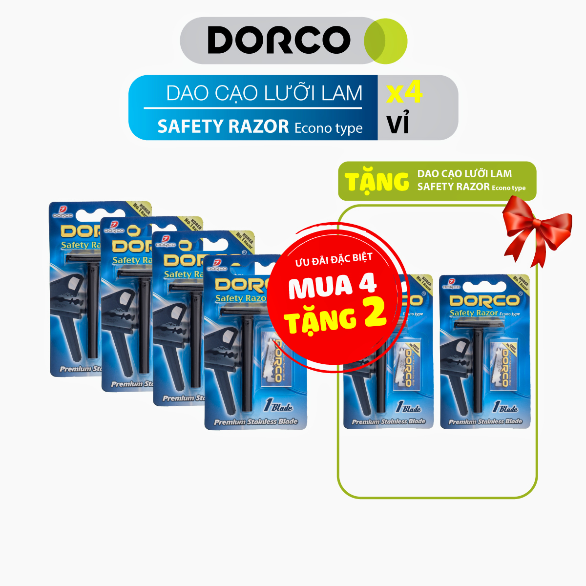 4 Dao Cạo Lưỡi Lam Dorco Safety Econo Type Tặng 2 Dao Cạo Cùng Loại