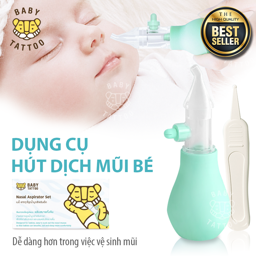 BABY TATTOO Dụng Cụ Hút Dịch Mũi Đầu Silicone Kèm Nhíp An Toàn Cho Bé