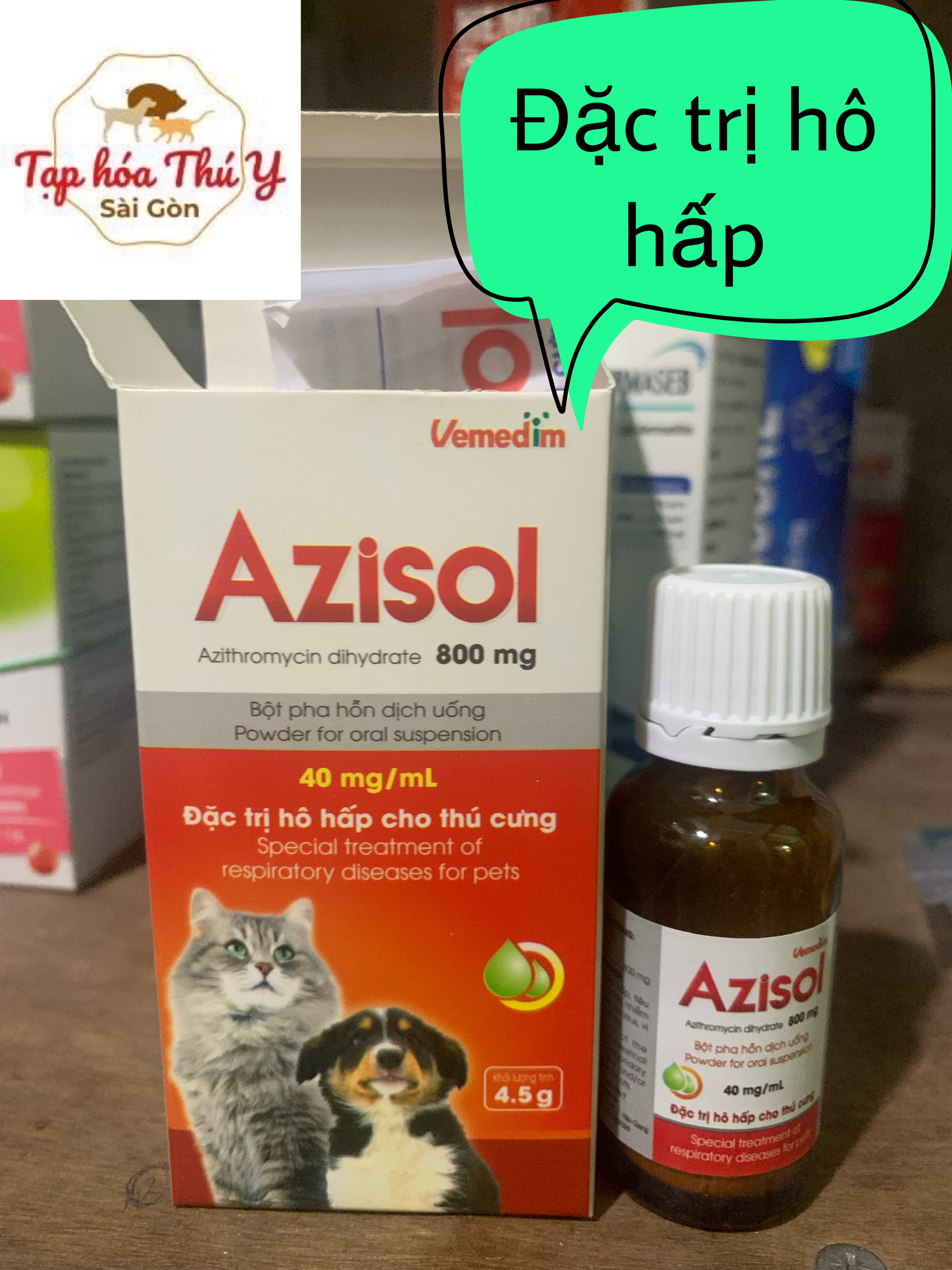 AZISOL bột pha uống dùng cho chó mèo nhiễm khu.ẩn đường hô hấp