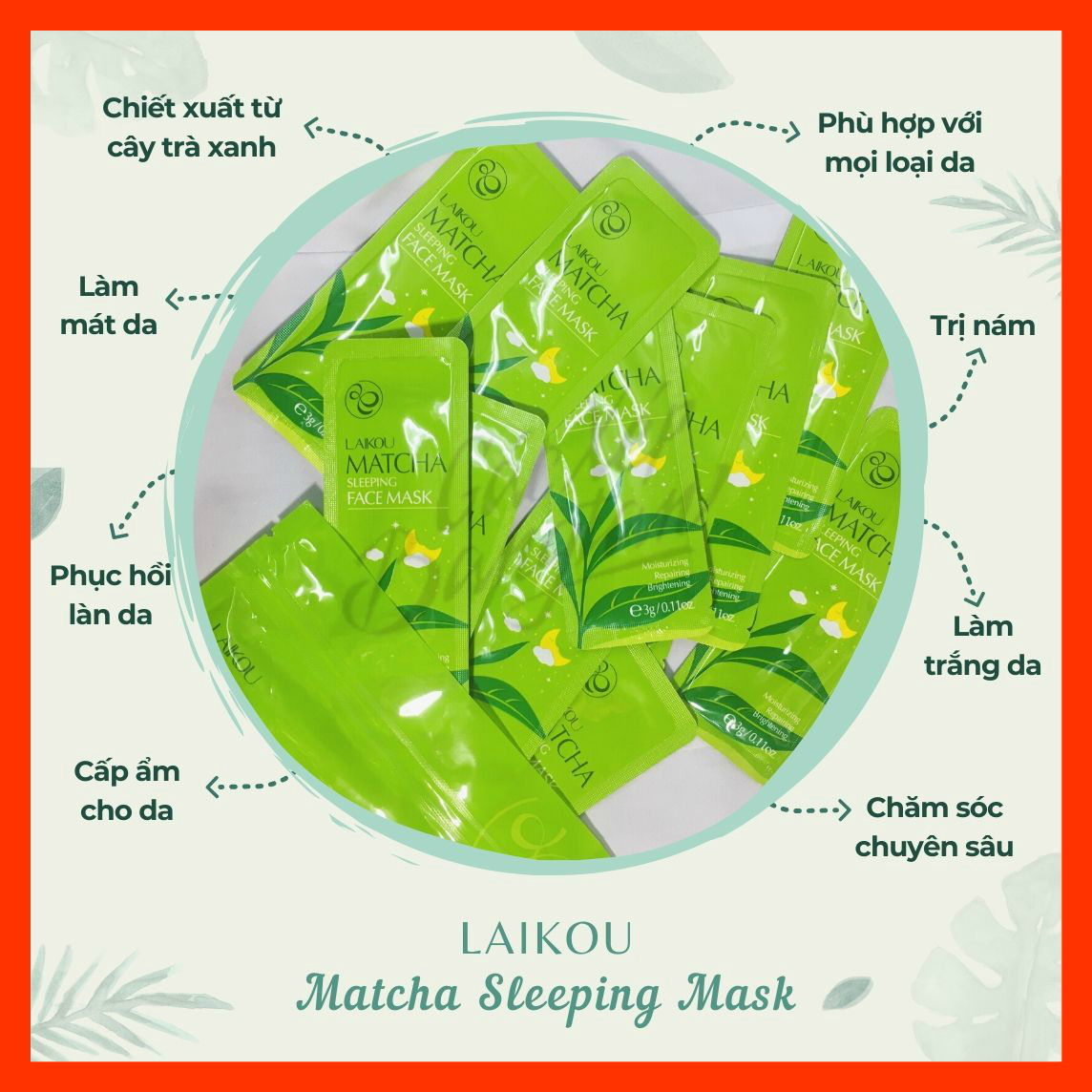 [10 gói] Mặt nạ dưỡng da trà xanh LAIKOU dưỡng ẩm và chống lão hóa mặt nạ ngủ matcha mặt nạ nội địa Trung
