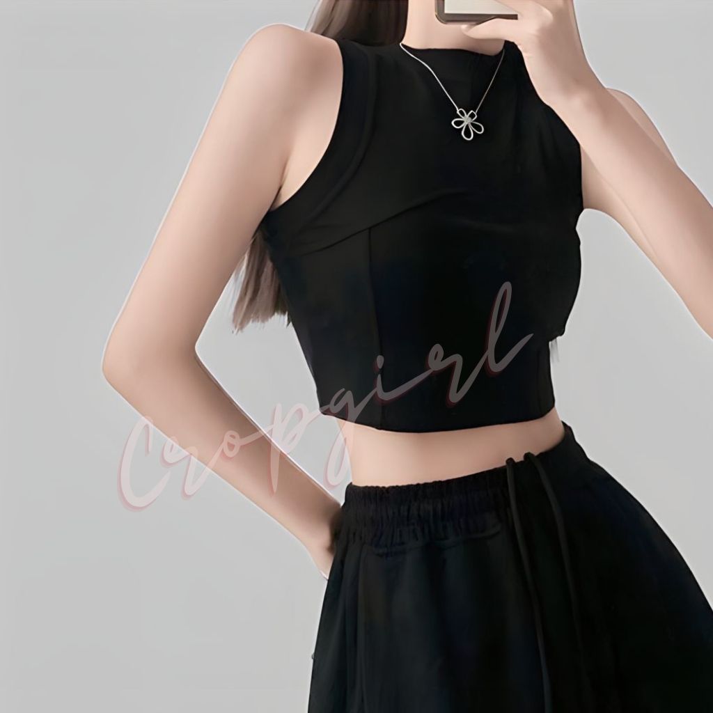 Áo ba lỗ nữ cao cổ CROPGIRL Áo thun nữ sát nách nữ form croptop vải borip nách bo viền ôm body cực đ