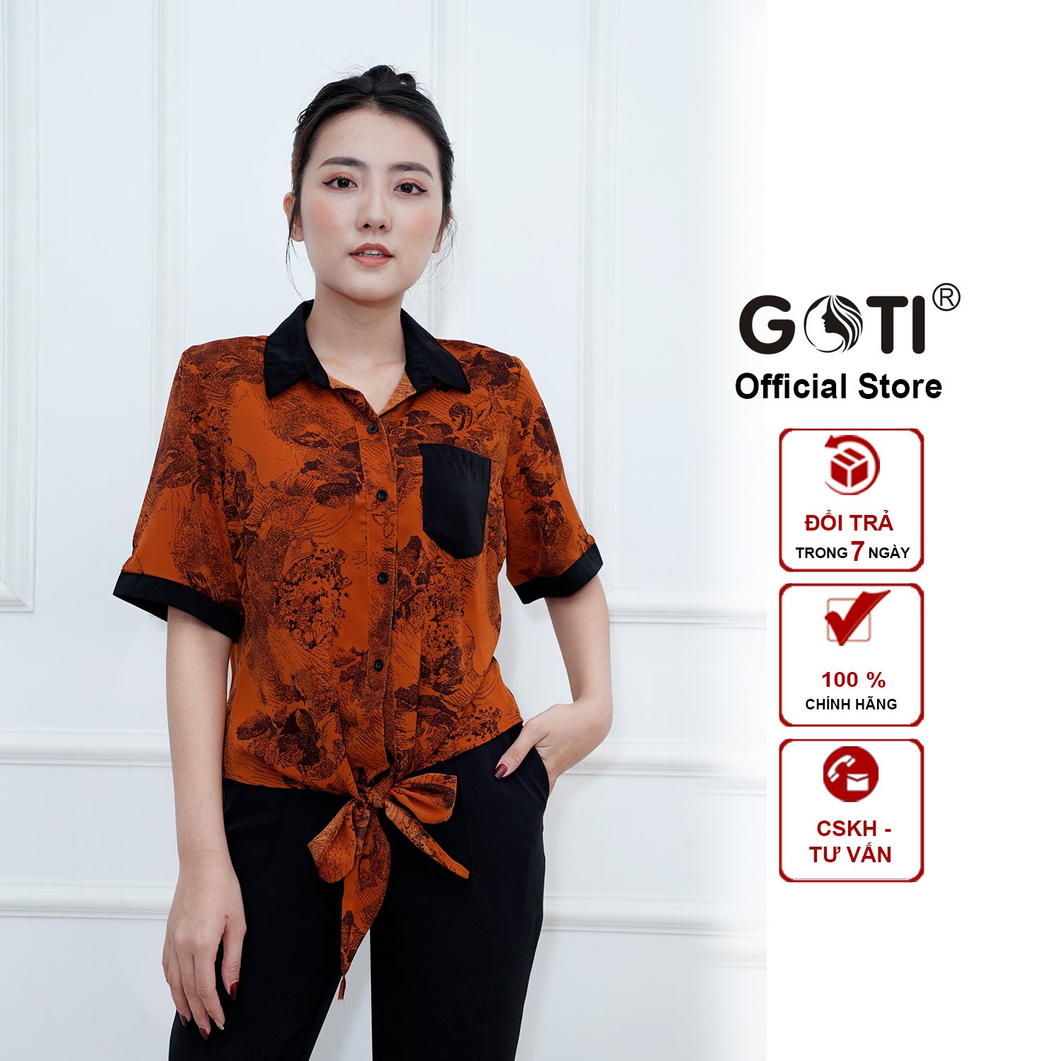 GOTI Áo Sơ Mi Nữ Cột Nơ Tay Lỡ Cao Cấp Vải Lụa Mềm Mịn Nhiều Size Nhiều Màu 3A10