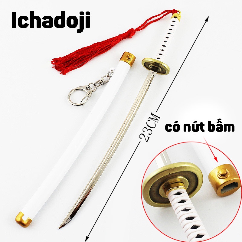(22cm Nút bấm) Mô hình móc khóa Kiếm của Zoro One Piece 22cm tặng kệ trưng bày Wado Shusui Sandai En