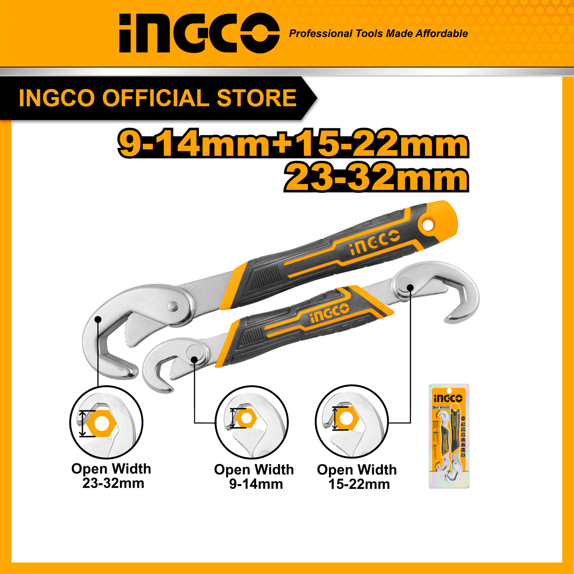 INGCO Bộ 2 mỏ lết đa năng HBWS09328