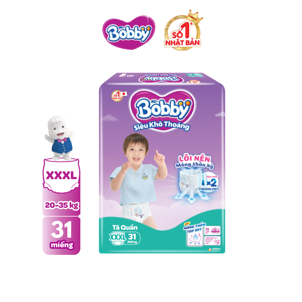 [20g 7-10.8 QUÀ TO] Tã/bỉm quần Bobby 3mm Super Jumbo Siêu khô thoáng XXXL31