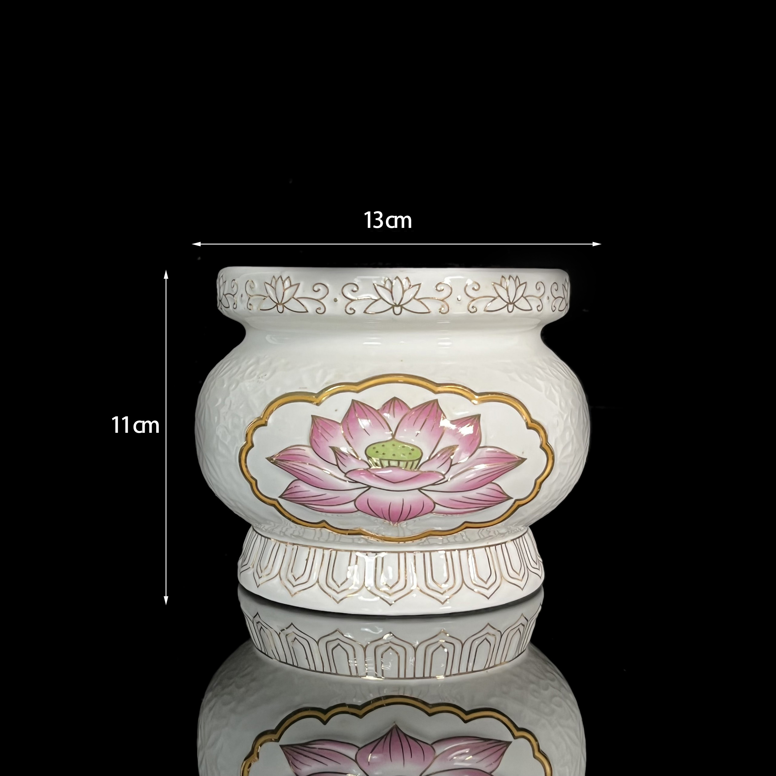 bộ thờ cúng 1618 lư bình dĩa án chun bi sen hồng bằng men sứ cao cấp - phật giáo tường thuận