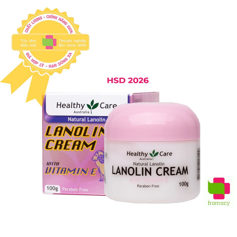 Kem mỡ cừu Healthy Care Lanolin Cream Sheep Plancenta và Vitamin E Úc (100g) giúp cấp ẩm da cho mọi lứa tuổi
