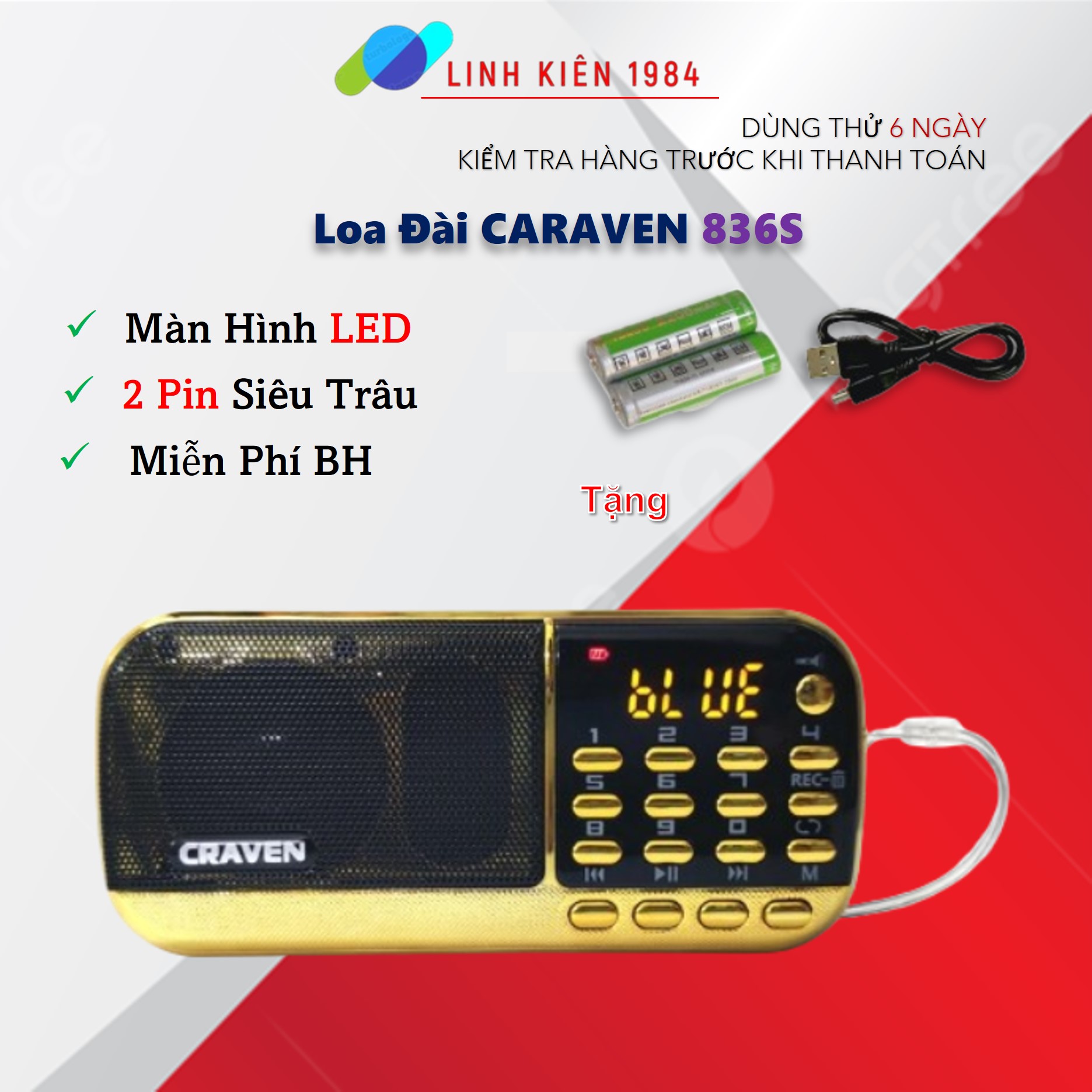 Loa Đài CravenBKK Nghe Thẻ Nhớ USB FM Máy Nghe Nhạc Mini Tắm Ngôn Ngữ Caraven Pin Siêu Trâu