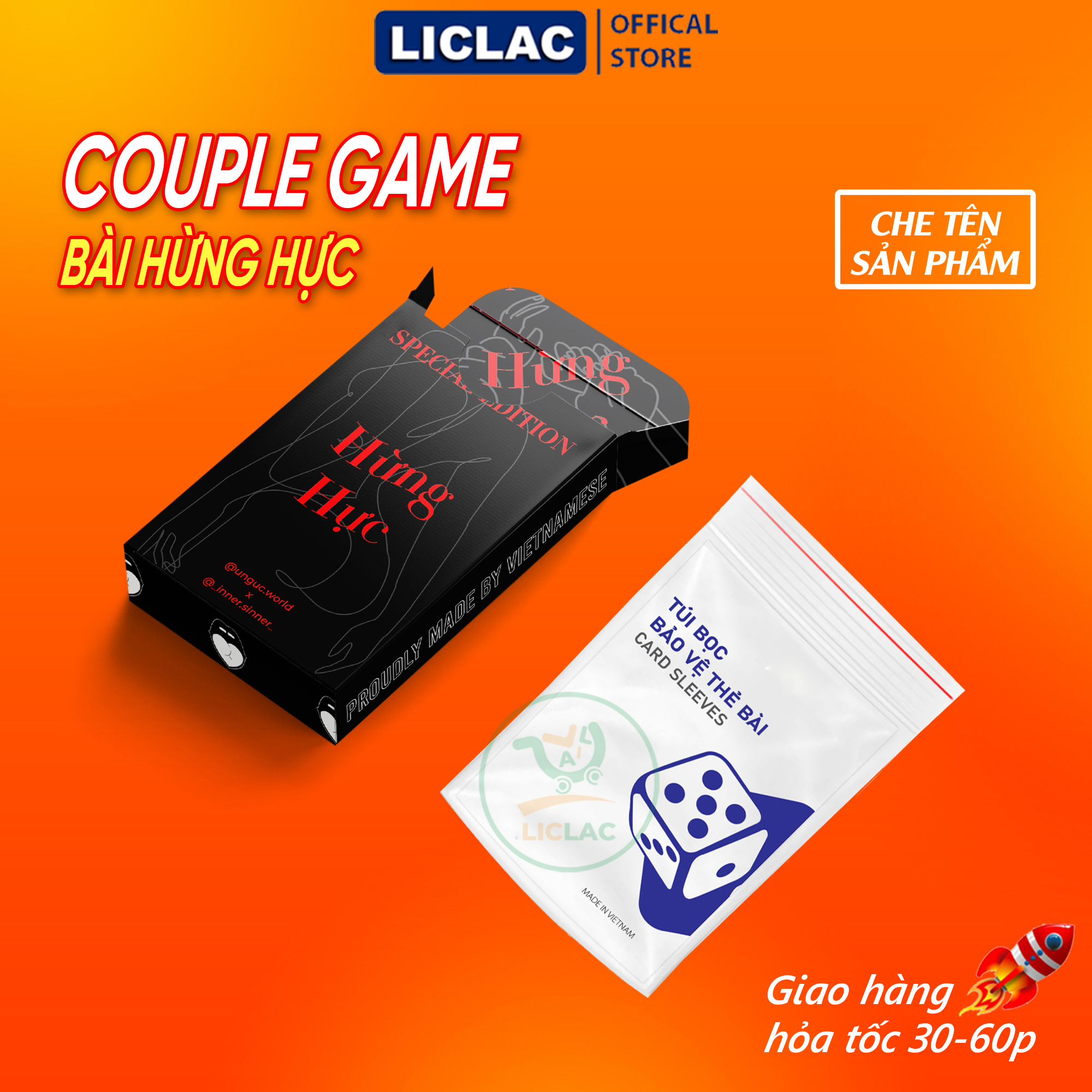 (Che Tên) Bộ bài tình yêu Hừng Hực 57 lá cho cặp đôi gồm 52 Lá Tư Thế Mệnh Lệnh Tình Ái và 5 Lá Đặc 