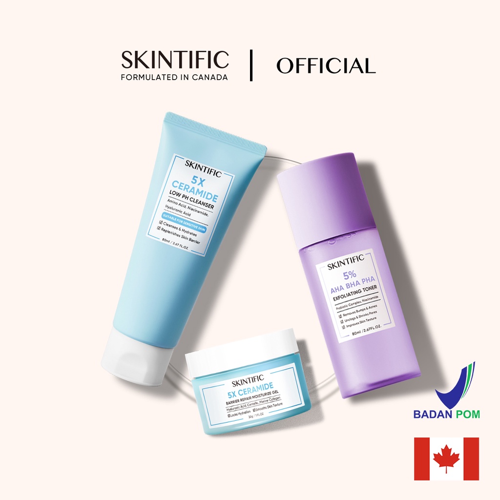 SKINTIFIC - Ceramide Sữa rửa mặt pH thấp &Kem dương ẩm Gel &Exfoliating Toner &Toner dịu da 5X Cera