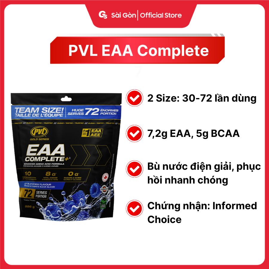 PVL EAA+BCAA Complete Hồi phục sức mạnh Điện giải 30 Servings (330 gram) nhập khẩu Canada - Gymstore