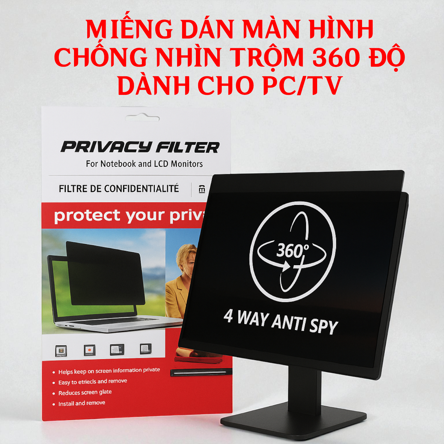 [Chống Nhìn 360 Độ PC] Miếng Dán Chống Nhìn Trộm Máy Tính Để Bàn Bảo Vệ Riêng Tư 4 Hướng Trên Dưới T