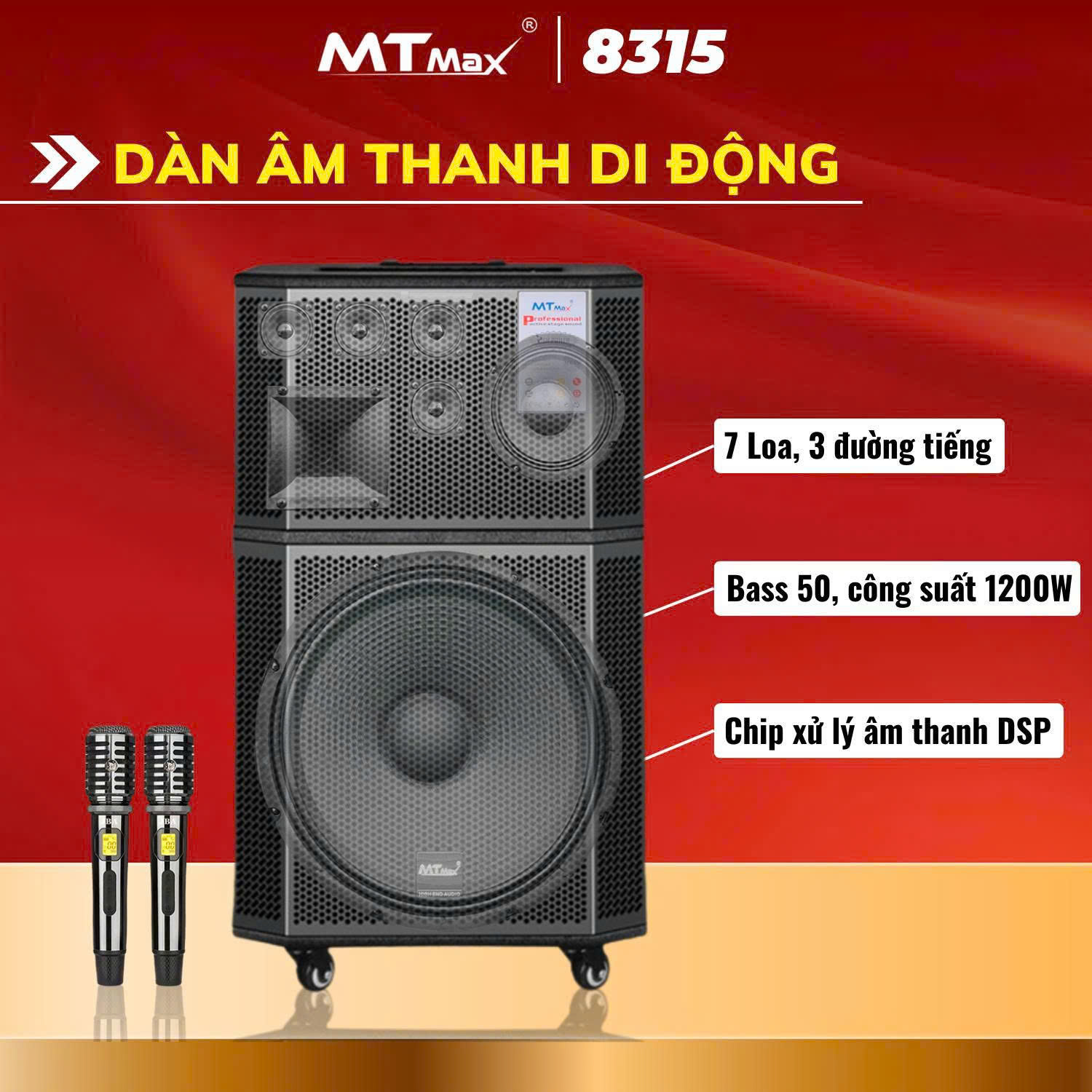 Loa Kéo MTMAX 8315 – Bass 50cm 1 Trung 5 Treble Chip DSP Công Suất Cực Đại 1500W PMPO 3000W Bluetoot