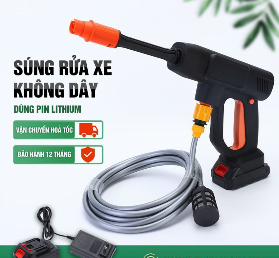 Súng Rửa Xe Áp Lực Cao Chạy Pin 24v Hàng Cao Cấp Súng rửa xe áp lực cao không dây dùng pin Lithium 2